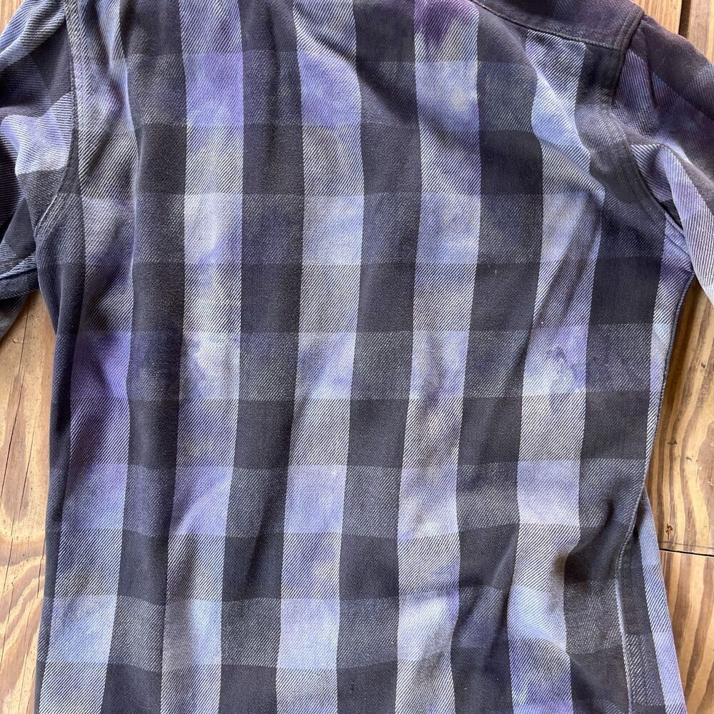Handmade Tie Dye Purple & Black Plaid Utility Shirt Shacket - Unisex Size Large - Picture 6 of 9